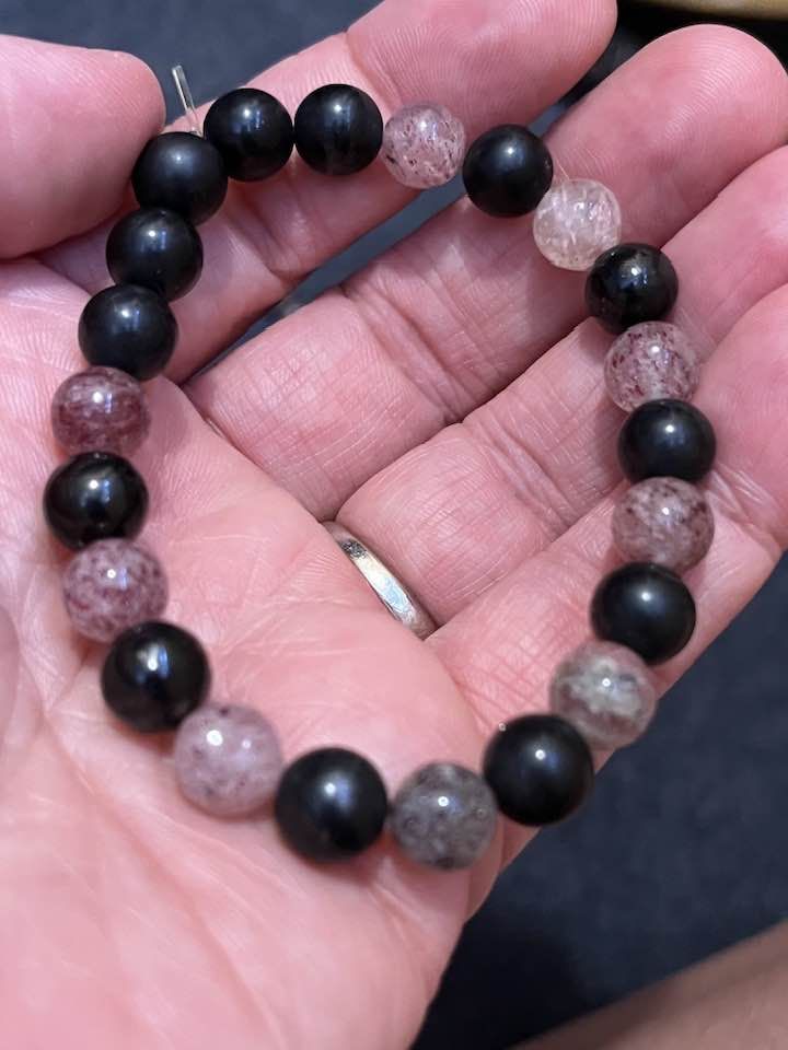 strawberry quartz with shungite beads bracelet